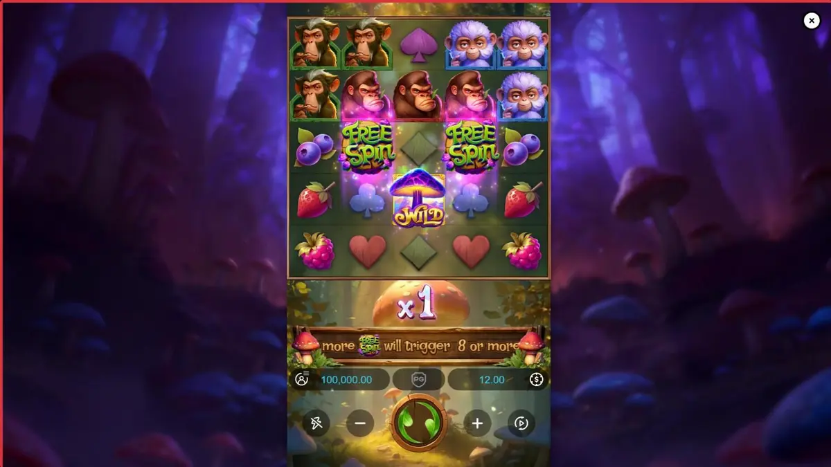 Tampilan visual slot Monkeys Wild Party dengan tema hutan dan monyet