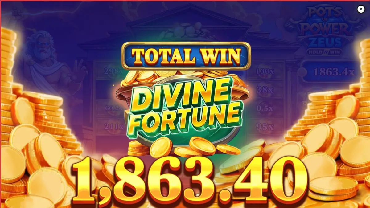 Pots of Power: Zeus slot machine display featuring Greek mythology theme